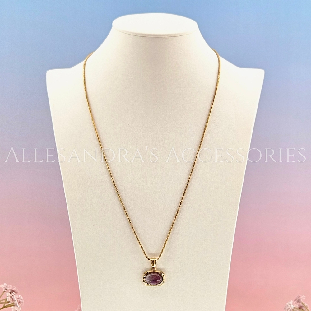 Savvy Cie Necklace 18k Gold Plated Chain & Amethyst Pendant Minimalist Bohemian